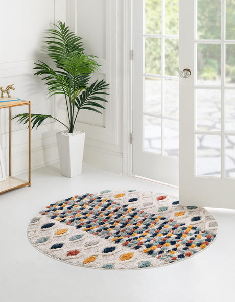 Multicolor 3' 3 x 3' 3 Cherokee Round Area Rug 100% Polypropylene With Cotton Backing Modern Geometric Carpet for Home Decor Interior Design Rooms for Sale at Rug Engine