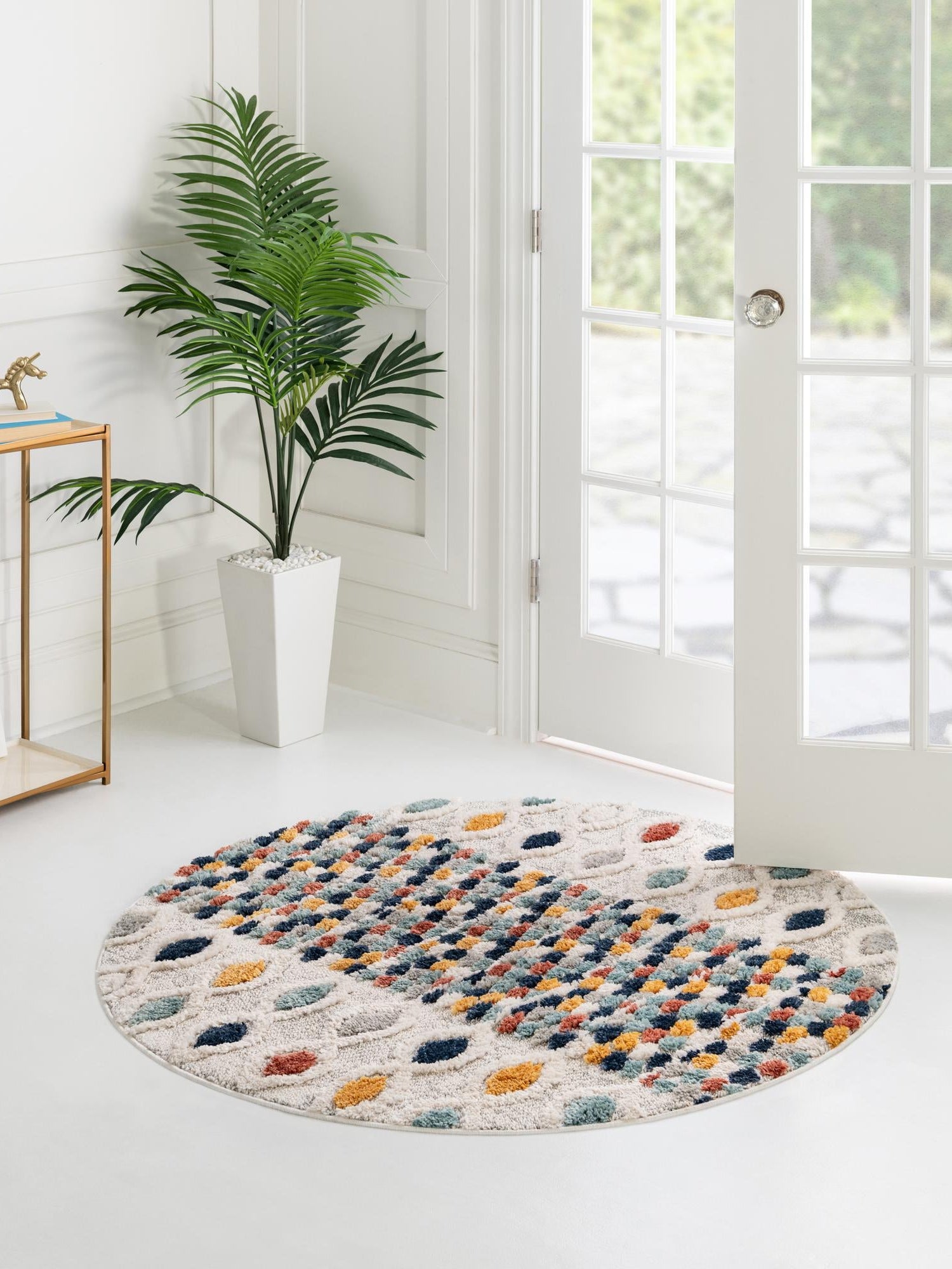 Multicolor 5' 3 x 5' 3 Cherokee Round Area Rug 100% Polypropylene With Cotton Backing Modern Geometric Carpet for Home Decor Interior Design Rooms for Sale at Rug Engine