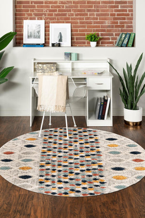 Multicolor 4' x 4' Cherokee Round Area Rug 100% Polypropylene With Cotton Backing Modern Geometric Carpet for Home Decor Interior Design Rooms for Sale at Rug Engine