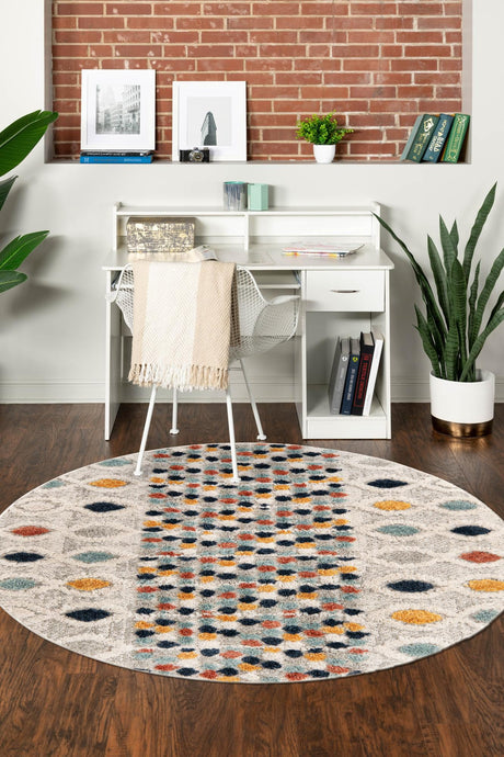 Multicolor 7' x 7' Cherokee Round Area Rug 100% Polypropylene With Cotton Backing Modern Geometric Carpet for Home Decor Interior Design Rooms for Sale at Rug Engine