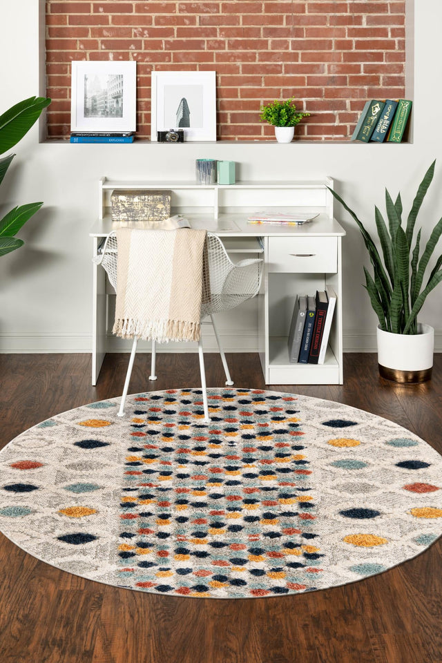 Multicolor 7' x 7' Cherokee Round Area Rug 100% Polypropylene With Cotton Backing Modern Geometric Carpet for Home Decor Interior Design Rooms for Sale at Rug Engine