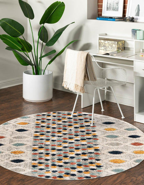 Multicolor 6' 1 x 6' 1 Cherokee Round Area Rug 100% Polypropylene With Cotton Backing Modern Geometric Carpet for Home Decor Interior Design Rooms for Sale at Rug Engine