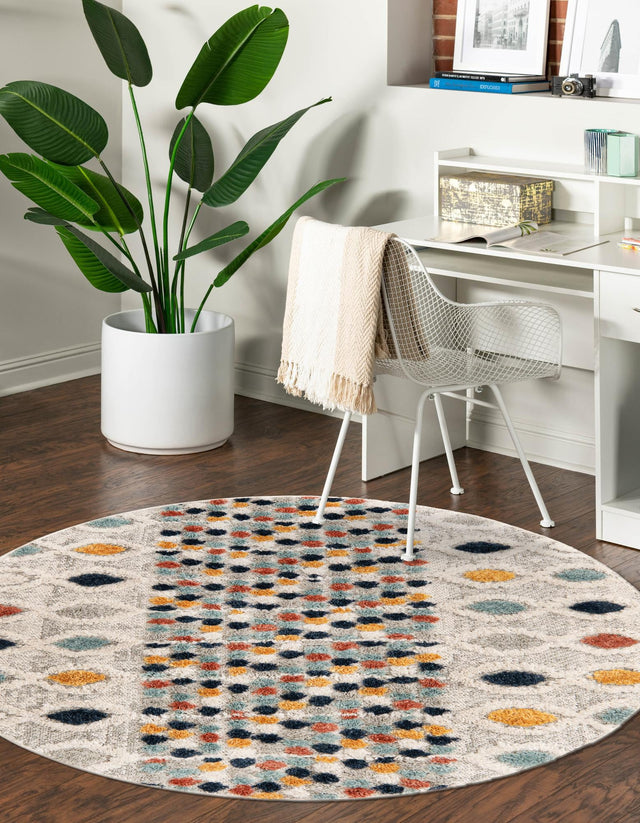 Multicolor 6' 1 x 6' 1 Cherokee Round Area Rug 100% Polypropylene With Cotton Backing Modern Geometric Carpet for Home Decor Interior Design Rooms for Sale at Rug Engine