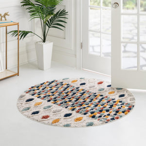 Multicolor 7' x 7' Cherokee Round Area Rug 100% Polypropylene With Cotton Backing Modern Geometric Carpet for Home Decor Interior Design Rooms for Sale at Rug Engine