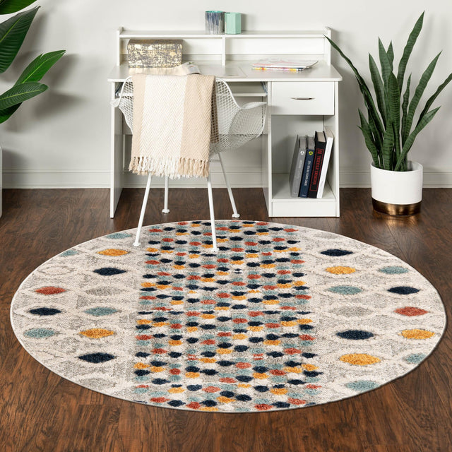 Multicolor 6' 1 x 6' 1 Cherokee Round Area Rug 100% Polypropylene With Cotton Backing Modern Geometric Carpet for Home Decor Interior Design Rooms for Sale at Rug Engine