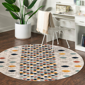 Multicolor 6' 1 x 6' 1 Cherokee Round Area Rug 100% Polypropylene With Cotton Backing Modern Geometric Carpet for Home Decor Interior Design Rooms for Sale at Rug Engine