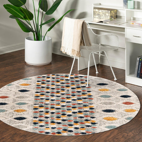 Multicolor 7' x 7' Cherokee Round Area Rug 100% Polypropylene With Cotton Backing Modern Geometric Carpet for Home Decor Interior Design Rooms for Sale at Rug Engine