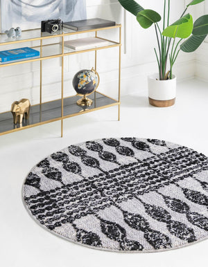 Black 7' x 7' Cherokee Round Area Rug 100% Polypropylene With Cotton Backing Modern Geometric Carpet for Home Decor Interior Design Rooms for Sale at Rug Engine