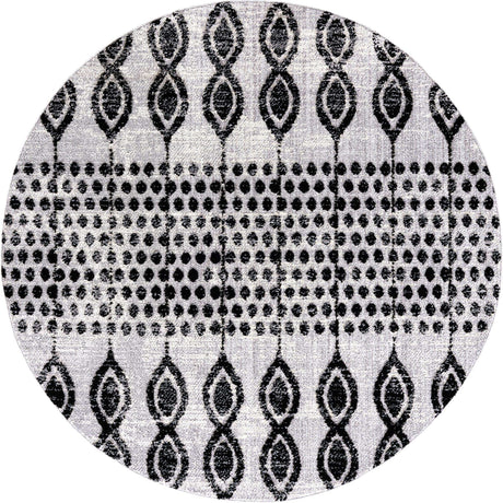 Black 7' x 7' Cherokee Round Area Rug 100% Polypropylene With Cotton Backing Modern Geometric Carpet for Home Decor Interior Design Rooms for Sale at Rug Engine
