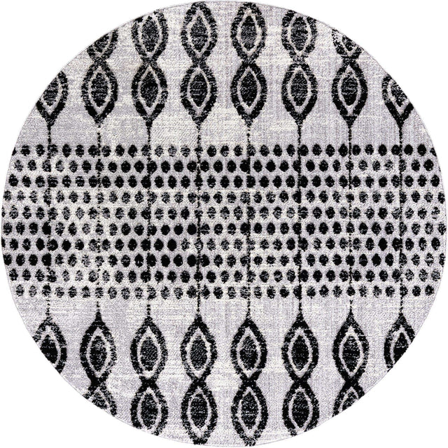 Black 7' x 7' Cherokee Round Area Rug 100% Polypropylene With Cotton Backing Modern Geometric Carpet for Home Decor Interior Design Rooms for Sale at Rug Engine