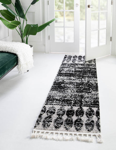 Black 2' x 12' Cherokee Runner Area Rug 100% Polypropylene With Cotton Backing Modern Geometric Carpet for Home Decor Interior Design Rooms for Sale at Rug Engine
