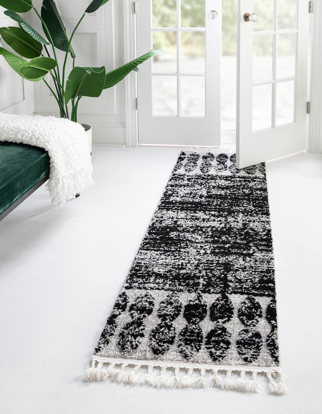 Black 2' x 12' Cherokee Runner Area Rug 100% Polypropylene With Cotton Backing Modern Geometric Carpet for Home Decor Interior Design Rooms for Sale at Rug Engine
