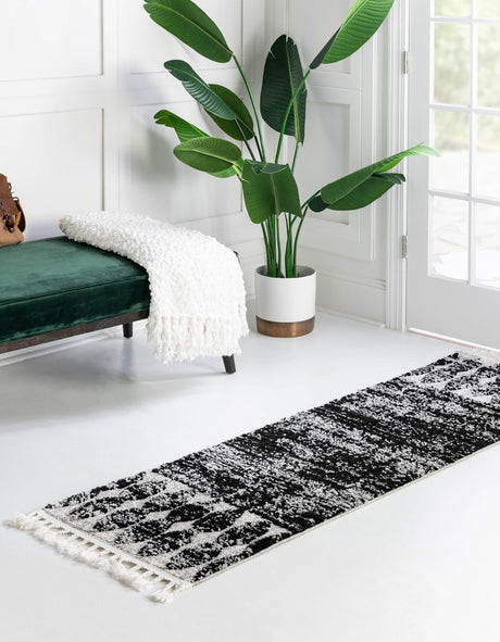 Black 2' x 8' Cherokee Runner Area Rug 100% Polypropylene With Cotton Backing Modern Geometric Carpet for Home Decor Interior Design Rooms for Sale at Rug Engine