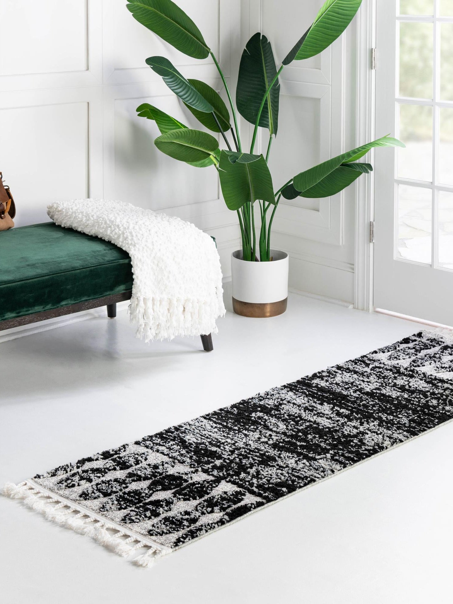 Black 2' x 12' Cherokee Runner Area Rug 100% Polypropylene With Cotton Backing Modern Geometric Carpet for Home Decor Interior Design Rooms for Sale at Rug Engine