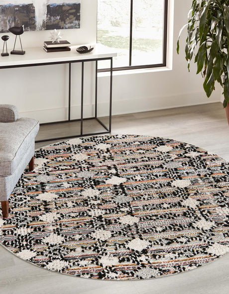 Rust Multicolor 4' x 4' Cherokee Round Area Rug 100% Polypropylene With Cotton Backing Modern Geometric Carpet for Home Decor Interior Design Rooms for Sale at Rug Engine