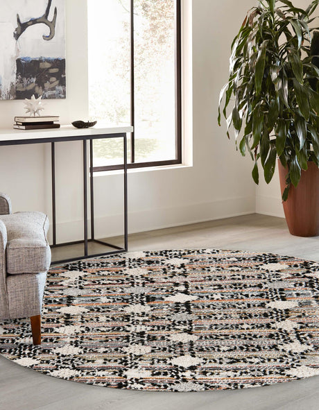 Rust Multicolor 4' x 4' Cherokee Round Area Rug 100% Polypropylene With Cotton Backing Modern Geometric Carpet for Home Decor Interior Design Rooms for Sale at Rug Engine