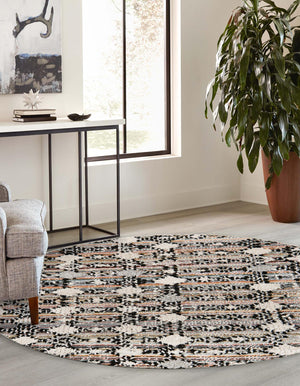 Rust Multicolor 7' x 7' Cherokee Round Area Rug 100% Polypropylene With Cotton Backing Modern Geometric Carpet for Home Decor Interior Design Rooms for Sale at Rug Engine