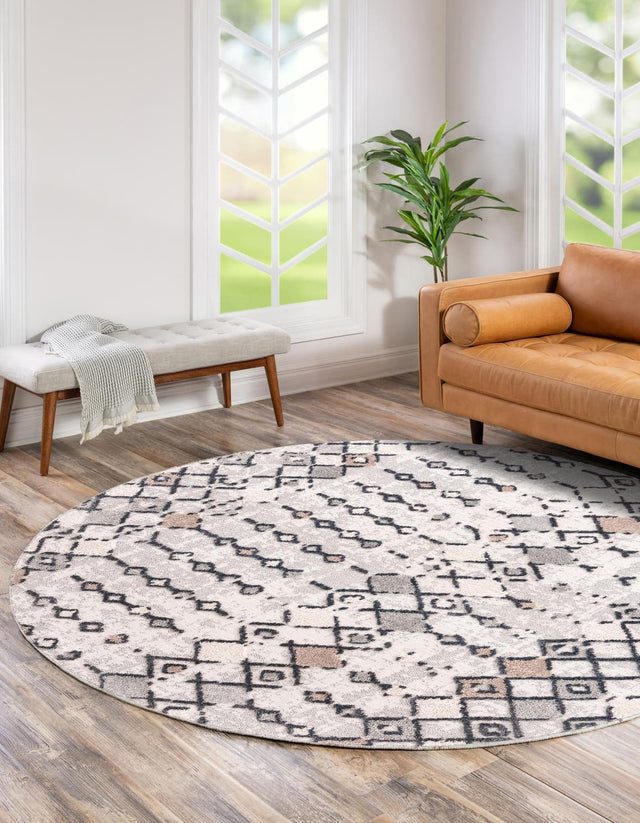 Sand 4' x 4' Cherokee Round Area Rug 100% Polypropylene With Cotton Backing Modern Geometric Carpet for Home Decor Interior Design Rooms for Sale at Rug Engine