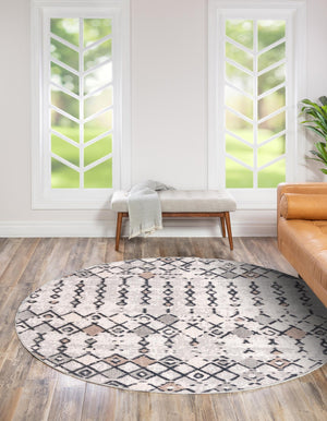 Sand 7' x 7' Cherokee Round Area Rug 100% Polypropylene With Cotton Backing Modern Geometric Carpet for Home Decor Interior Design Rooms for Sale at Rug Engine
