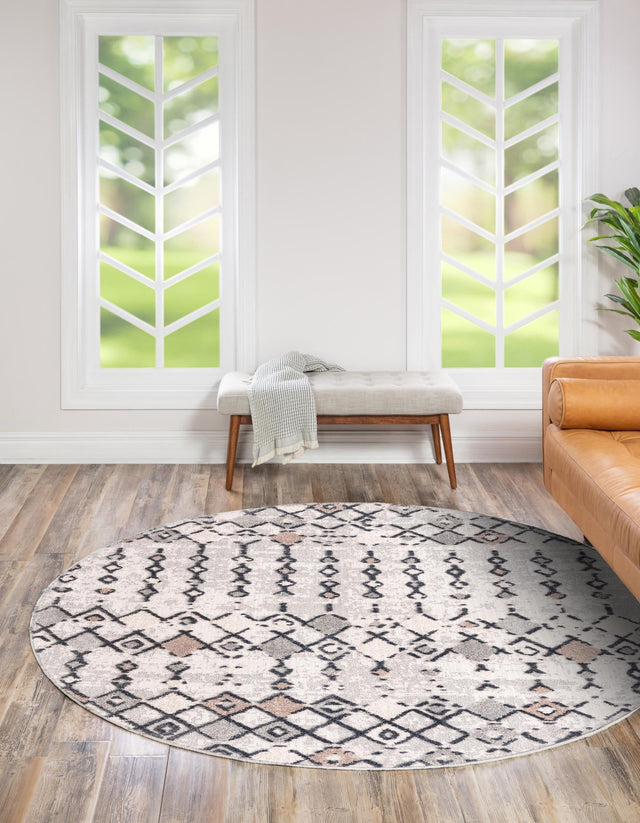 Sand 7' x 7' Cherokee Round Area Rug 100% Polypropylene With Cotton Backing Modern Geometric Carpet for Home Decor Interior Design Rooms for Sale at Rug Engine