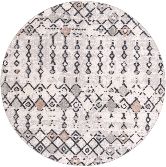 Sand 7' x 7' Cherokee Round Area Rug 100% Polypropylene With Cotton Backing Modern Geometric Carpet for Home Decor Interior Design Rooms for Sale at Rug Engine