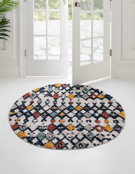 Multicolor 4' x 4' Cherokee Round Area Rug 100% Polypropylene With Cotton Backing Modern Geometric Carpet for Home Decor Interior Design Rooms for Sale at Rug Engine