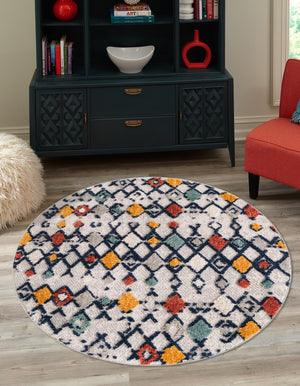 Multicolor 4' x 4' Cherokee Round Area Rug 100% Polypropylene With Cotton Backing Modern Geometric Carpet for Home Decor Interior Design Rooms for Sale at Rug Engine