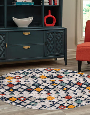 Multicolor 7' x 7' Cherokee Round Area Rug 100% Polypropylene With Cotton Backing Modern Geometric Carpet for Home Decor Interior Design Rooms for Sale at Rug Engine