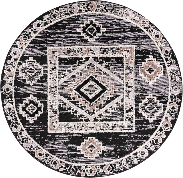 Fossil Gray 7' x 7' Cherokee Round Area Rug 100% Polypropylene With Cotton Backing Modern Geometric Carpet for Home Decor Interior Design Rooms for Sale at Rug Engine
