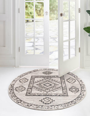 Sand 4' x 4' Cherokee Round Area Rug 100% Polypropylene With Cotton Backing Modern Geometric Carpet for Home Decor Interior Design Rooms for Sale at Rug Engine