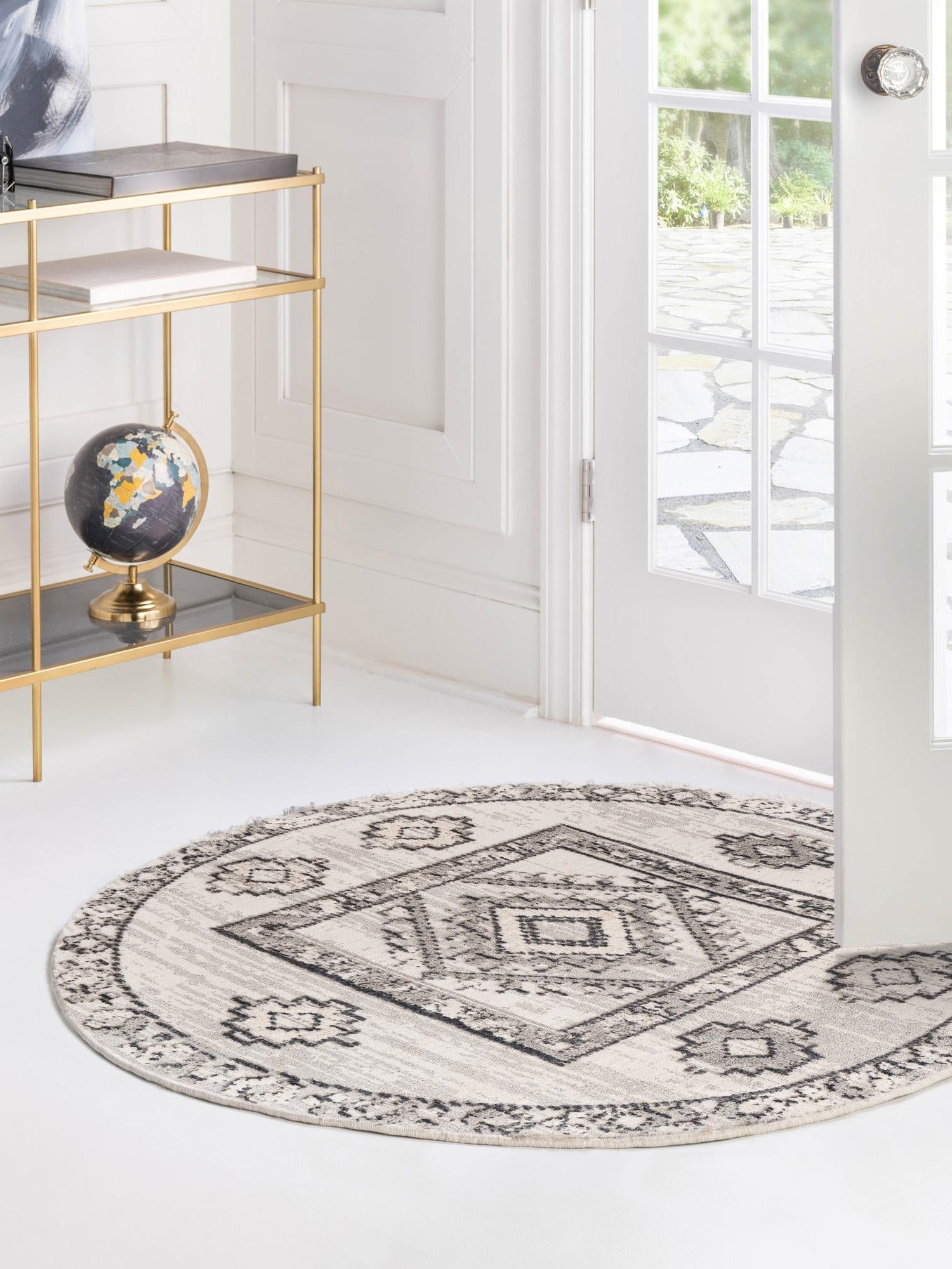 Sand 4' x 4' Cherokee Round Area Rug 100% Polypropylene With Cotton Backing Modern Geometric Carpet for Home Decor Interior Design Rooms for Sale at Rug Engine