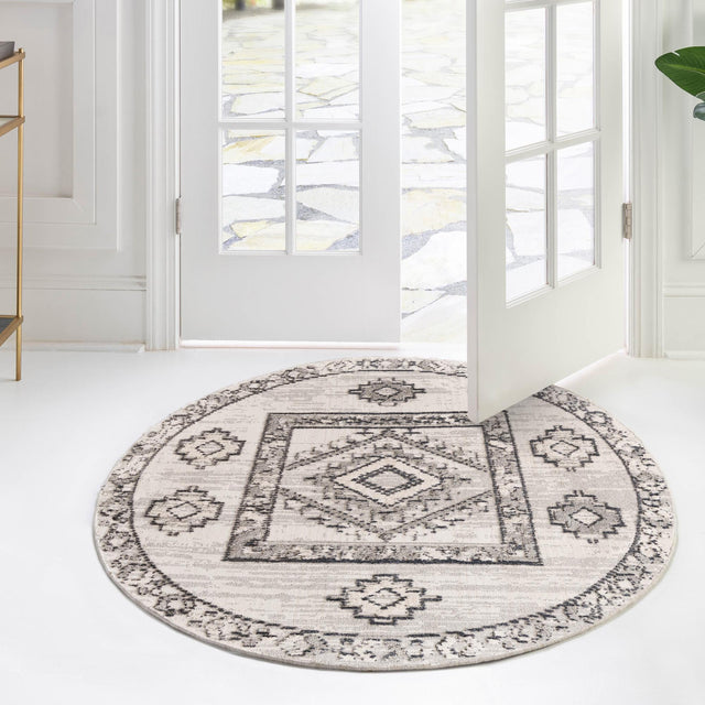 Sand 4' x 4' Cherokee Round Area Rug 100% Polypropylene With Cotton Backing Modern Geometric Carpet for Home Decor Interior Design Rooms for Sale at Rug Engine