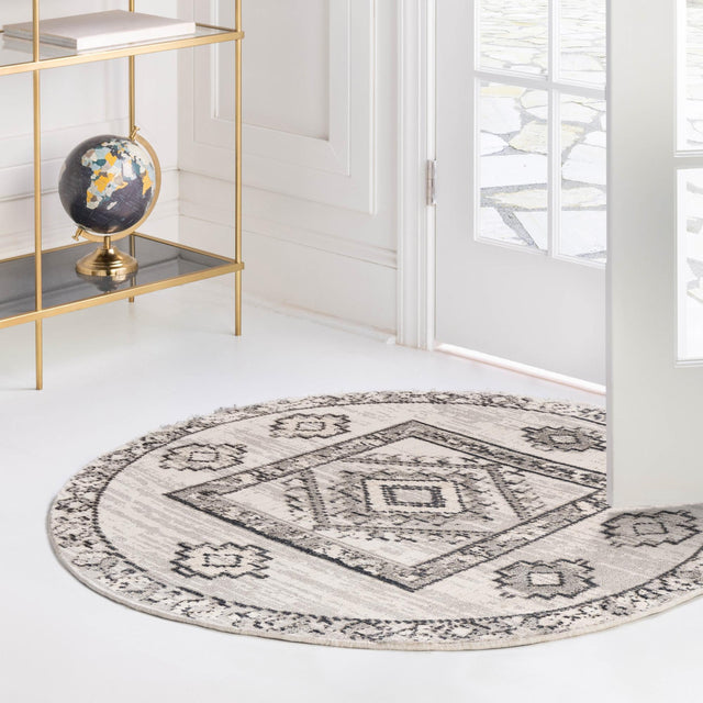 Sand 7' x 7' Cherokee Round Area Rug 100% Polypropylene With Cotton Backing Modern Geometric Carpet for Home Decor Interior Design Rooms for Sale at Rug Engine