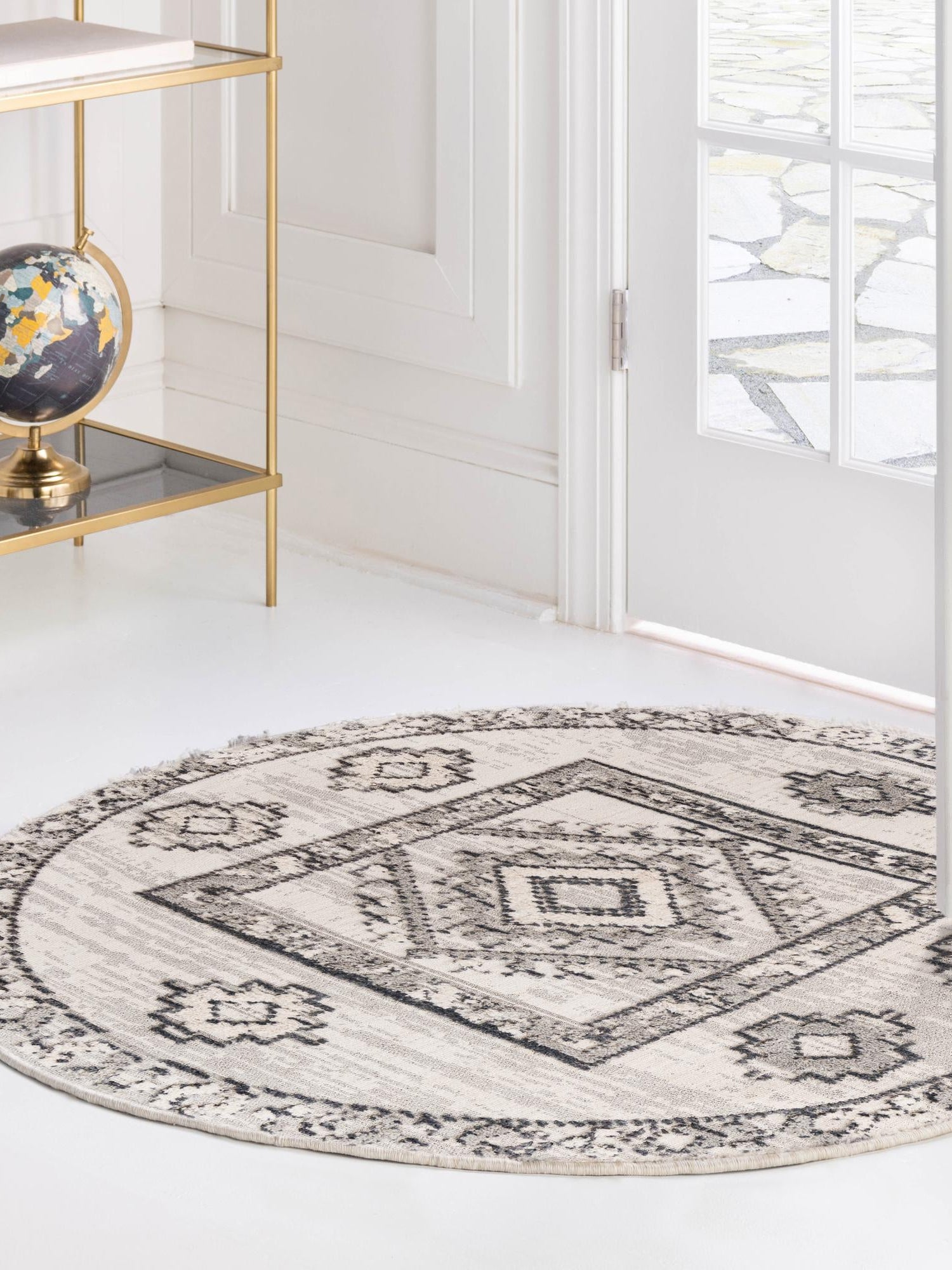 Sand 4' x 4' Cherokee Round Area Rug 100% Polypropylene With Cotton Backing Modern Geometric Carpet for Home Decor Interior Design Rooms for Sale at Rug Engine