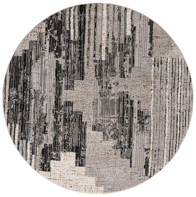 Fossil Gray 7' x 7' Cherokee Round Area Rug 100% Polypropylene With Cotton Backing Modern Geometric Carpet for Home Decor Interior Design Rooms for Sale at Rug Engine