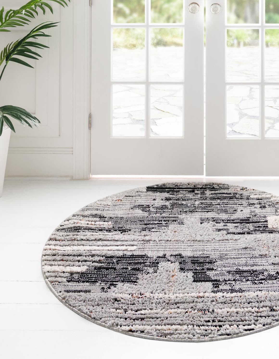 Fossil Gray 4' x 4' Cherokee Round Area Rug 100% Polypropylene With Cotton Backing Modern Geometric Carpet for Home Decor Interior Design Rooms for Sale at Rug Engine