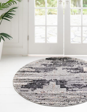 Fossil Gray 4' x 4' Cherokee Round Area Rug 100% Polypropylene With Cotton Backing Modern Geometric Carpet for Home Decor Interior Design Rooms for Sale at Rug Engine