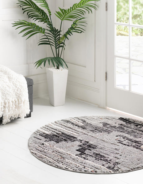 Fossil Gray 4' x 4' Cherokee Round Area Rug 100% Polypropylene With Cotton Backing Modern Geometric Carpet for Home Decor Interior Design Rooms for Sale at Rug Engine