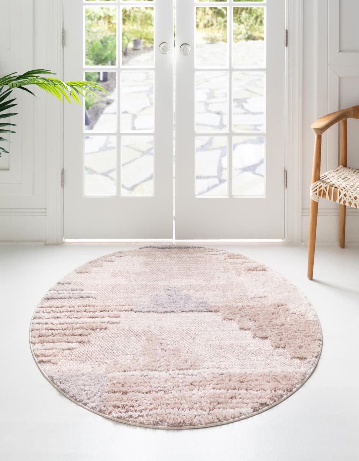 Sand 7' x 7' Cherokee Round Area Rug 100% Polypropylene With Cotton Backing Modern Geometric Carpet for Home Decor Interior Design Rooms for Sale at Rug Engine