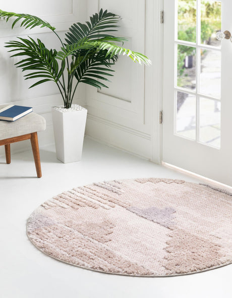 Sand 7' x 7' Cherokee Round Area Rug 100% Polypropylene With Cotton Backing Modern Geometric Carpet for Home Decor Interior Design Rooms for Sale at Rug Engine