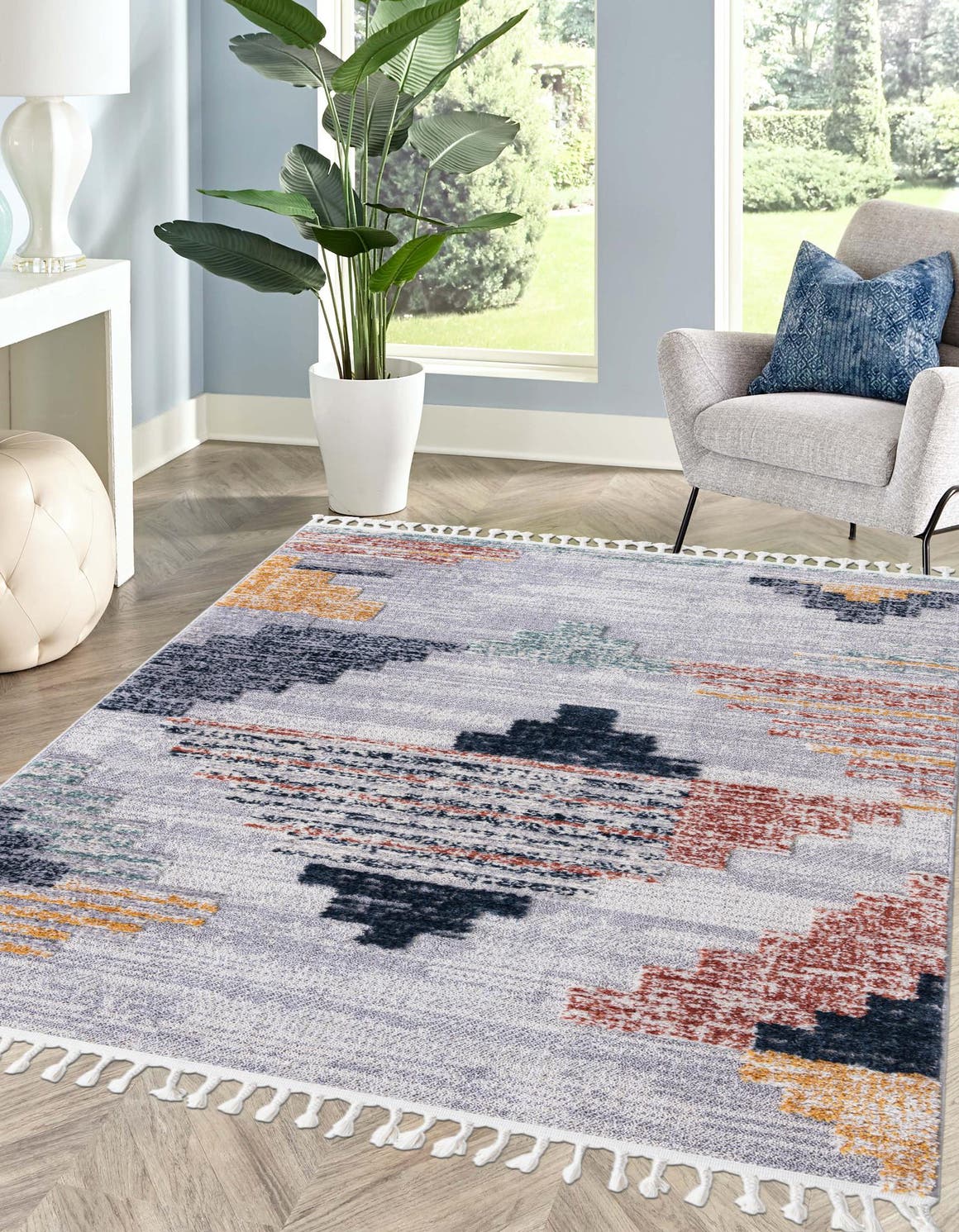 Multicolor 6' x 9' Cherokee Rectangle Area Rug 100% Polypropylene With Cotton Backing Modern Geometric Carpet for Home Decor Interior Design Rooms for Sale at Rug Engine