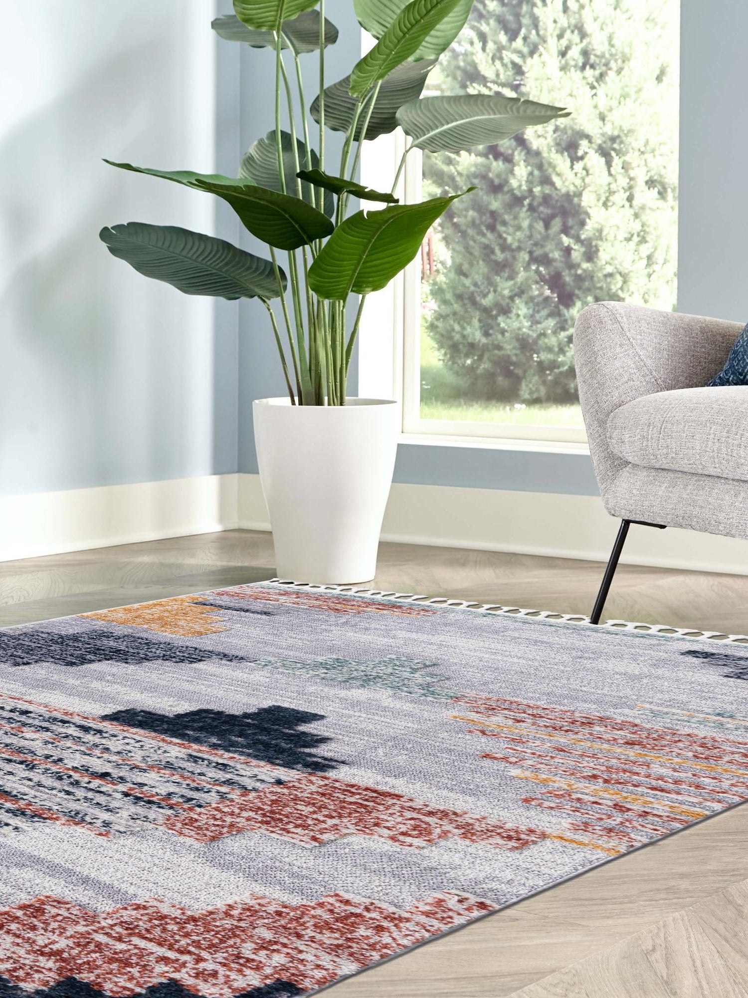 Multicolor 5' 3 x 8' Cherokee Rectangle Area Rug 100% Polypropylene With Cotton Backing Modern Geometric Carpet for Home Decor Interior Design Rooms for Sale at Rug Engine