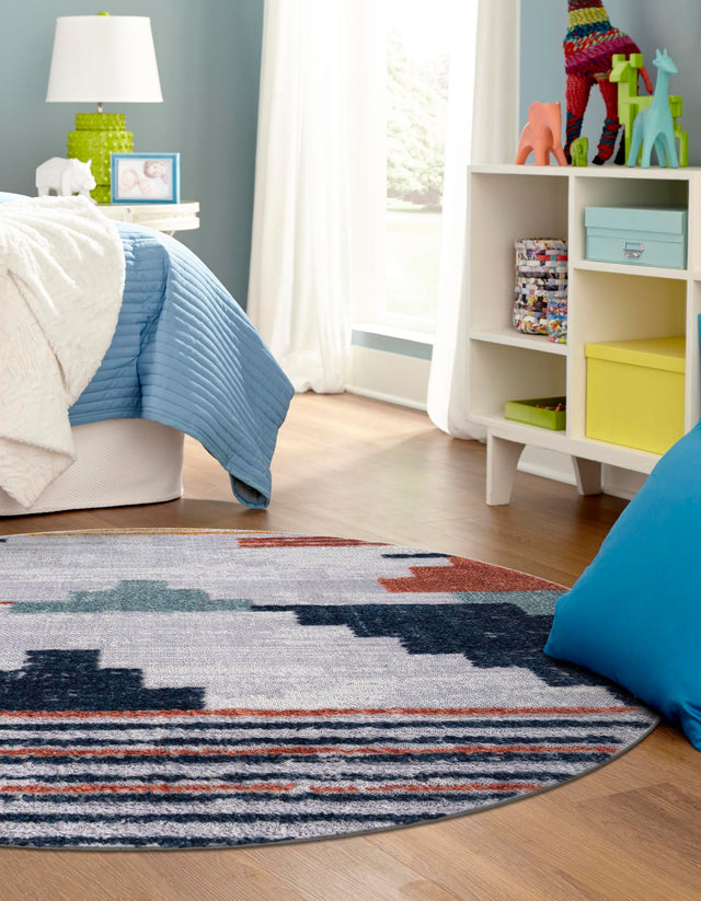 Multicolor 7' x 7' Cherokee Round Area Rug 100% Polypropylene With Cotton Backing Modern Geometric Carpet for Home Decor Interior Design Rooms for Sale at Rug Engine