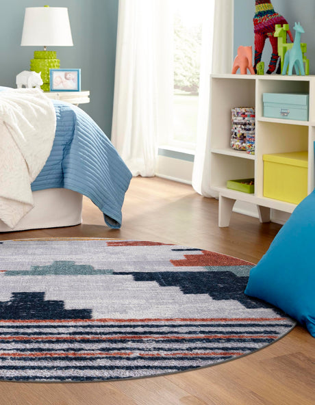 Multicolor 4' x 4' Cherokee Round Area Rug 100% Polypropylene With Cotton Backing Modern Geometric Carpet for Home Decor Interior Design Rooms for Sale at Rug Engine