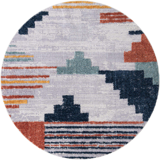 Multicolor 7' x 7' Cherokee Round Area Rug 100% Polypropylene With Cotton Backing Modern Geometric Carpet for Home Decor Interior Design Rooms for Sale at Rug Engine