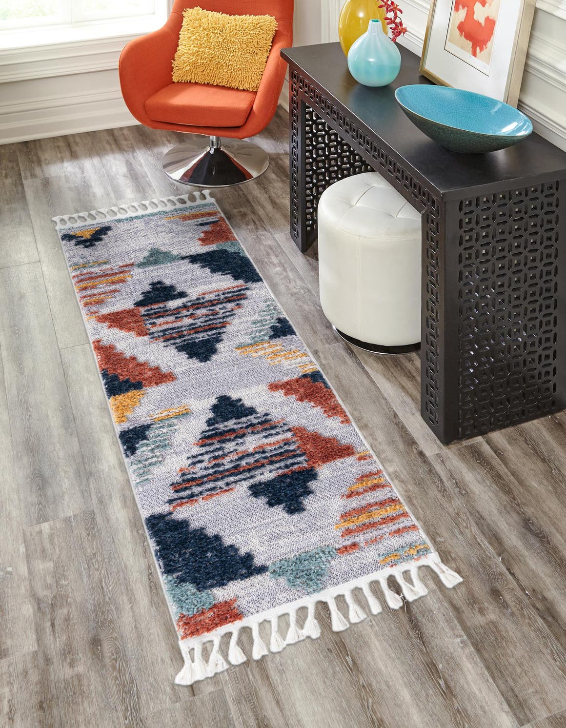 Multicolor 2' x 8' Cherokee Runner Area Rug 100% Polypropylene With Cotton Backing Modern Geometric Carpet for Home Decor Interior Design Rooms for Sale at Rug Engine