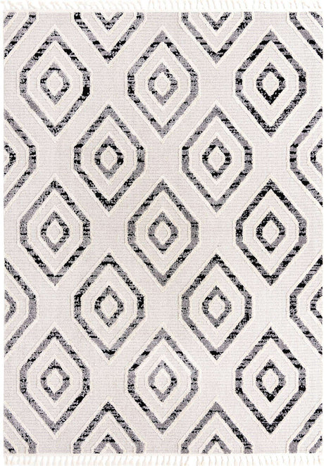 Black and White 9' x 12' Cherokee Rectangle Area Rug 100% Polypropylene With Cotton Backing Modern Geometric Carpet for Home Decor Interior Design Rooms for Sale at Rug Engine
