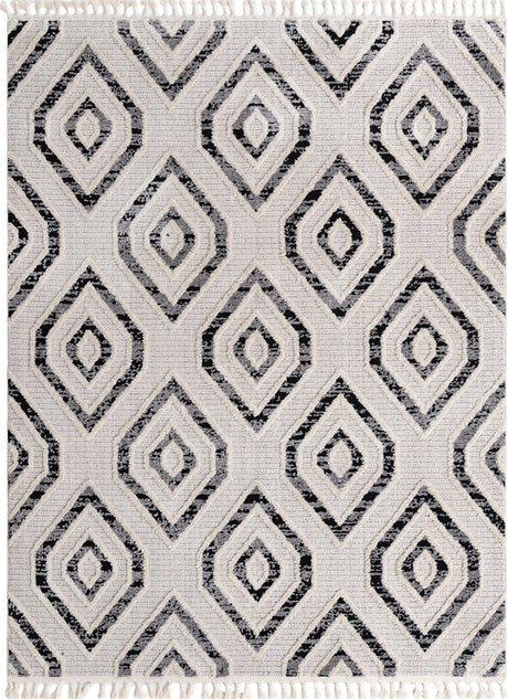 Black and White 7' 10 x 10' Cherokee Rectangle Area Rug 100% Polypropylene With Cotton Backing Modern Geometric Carpet for Home Decor Interior Design Rooms for Sale at Rug Engine