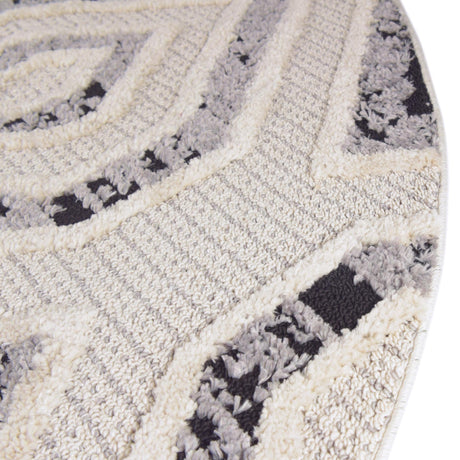 Black and White 7' x 7' Cherokee Round Area Rug 100% Polypropylene With Cotton Backing Modern Geometric Carpet for Home Decor Interior Design Rooms for Sale at Rug Engine