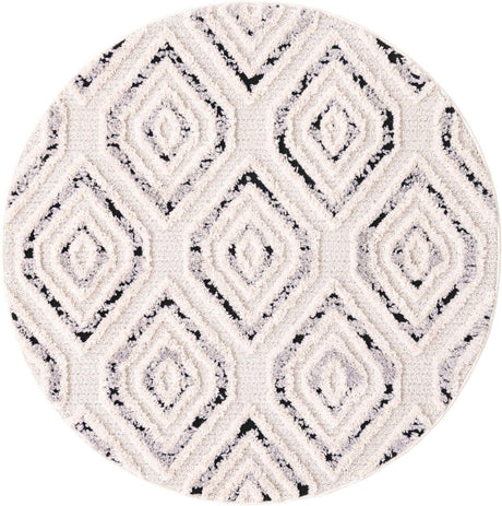 Black and White 4' x 4' Cherokee Round Area Rug 100% Polypropylene With Cotton Backing Modern Geometric Carpet for Home Decor Interior Design Rooms for Sale at Rug Engine
